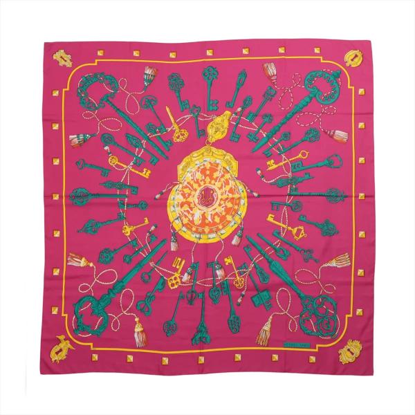 極美品 エルメス タグ付 カレ ジェアン 140 LES CLES 鍵 シルク 100
