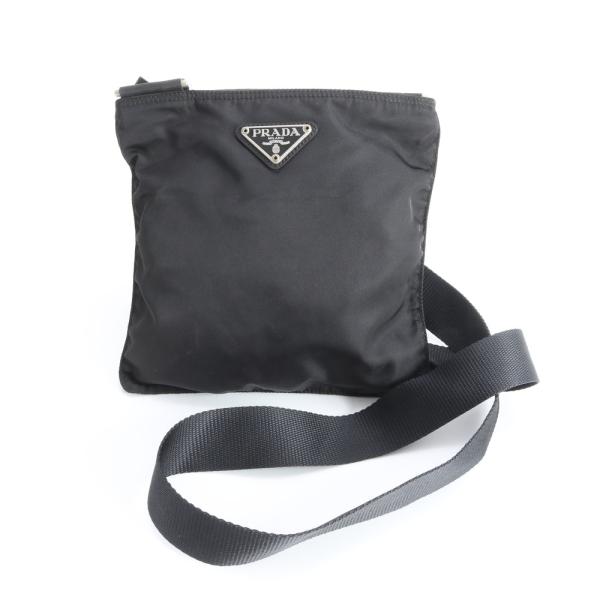 美品 プラダ テスート ナイロン トライアングルロゴ ショルダーバッグ 斜め掛け メッセンジャー ブラック 黒 メンズ EEM DT32-6