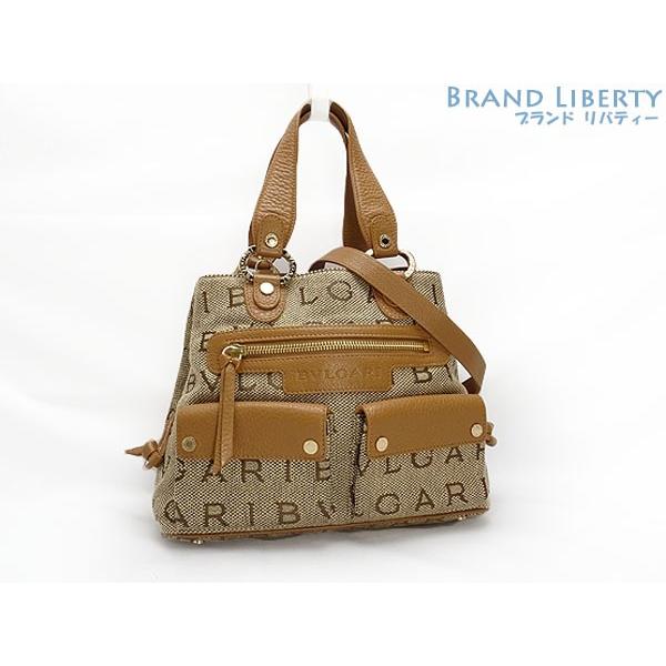 ブルガリ ロゴマニア レッタレ ハンドバッグ サークルロゴ金具 ブラウン ブルガリ(Bvlgari) ロゴマニア レディース レザー,キャンバス トート