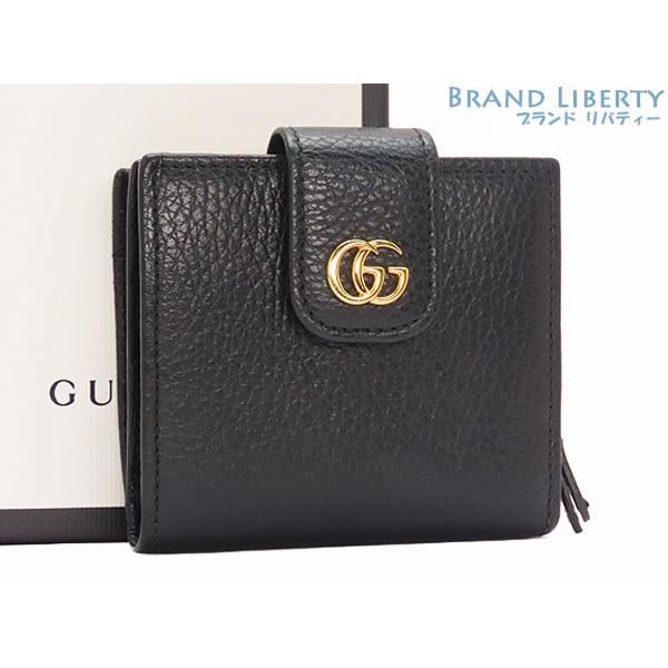 美品　GUCCI グッチ 二つ折り財布 GGマーモント Wホック レザー GG Marmont 美品 グッチ プチマーモント ホック式二つ折り財布