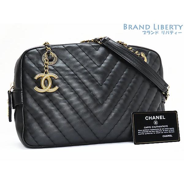 CHANEL 美品 シャネル シェブロン Vステッチ ココマーク チェーン