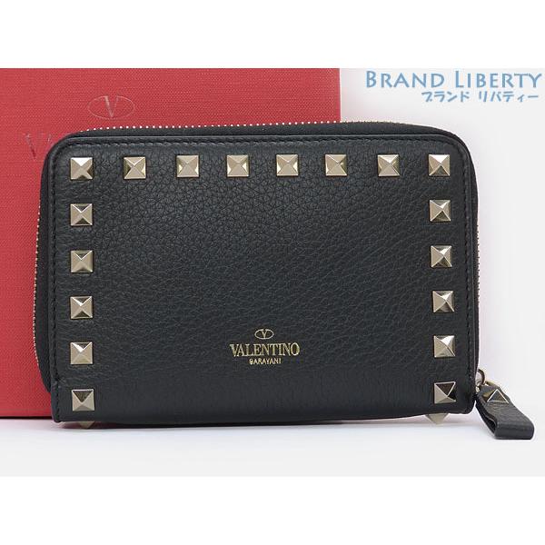 【美品】Valentino ロックスタッズ レザー ラウンドジップ 長財布 黒 新品◇ヴァレンティノ ガラヴァーニ ロックスタッズ ラウンドジップ長財布