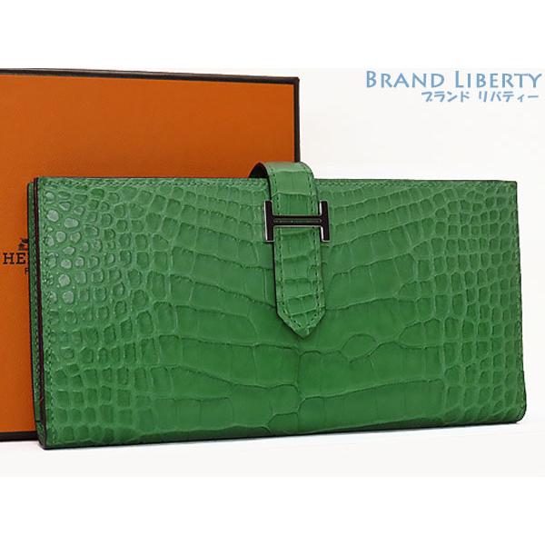 HERMES お財布 べアンスフレ アリゲーター カクタス クロコ - 長財布