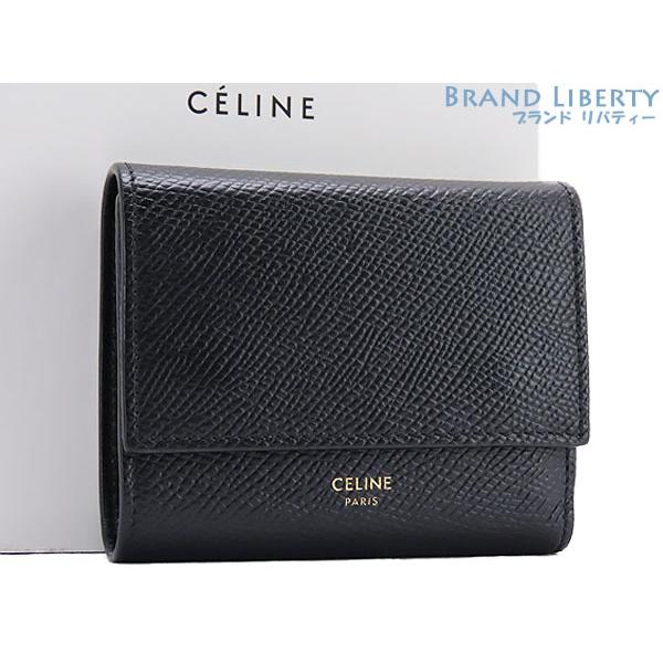 超美品【セリーヌCELINE】本革 トリフォールド 三つ折コンパクト財布  