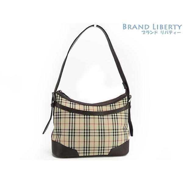美品 バーバリー BURBERRY ロンドン ヘイマーケットチェック ワンショルダーバッグ セミショルダーバッグ ショルダーバッグ ハンドバッグ ホーボーバッグ ベージュ ブラウン PVC レザー BURBERRY（バーバリー） 美品 ロンドン ヘイマーケットチェック ワン