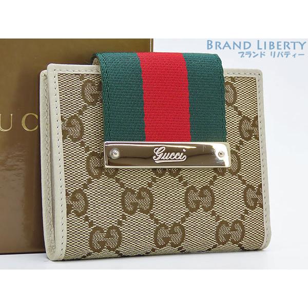 超美品 グッチ GUCCI GGキャンバス シェリーライン 二つ折り財布  