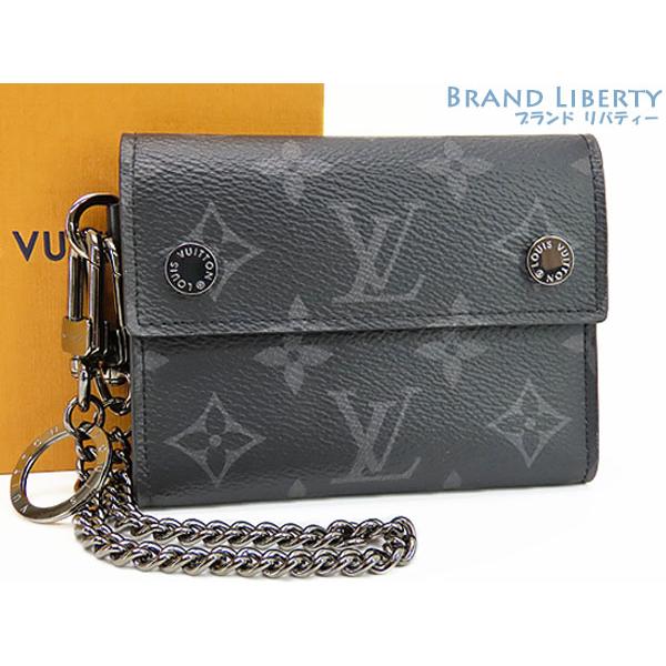 レア新品同様 ルイヴィトン LOUIS VUITTON モノグラム エクリプス チェーン コンパクトウォレット 三つ折り財布 コンパクト財布  ウォレットチェーン付き M63510