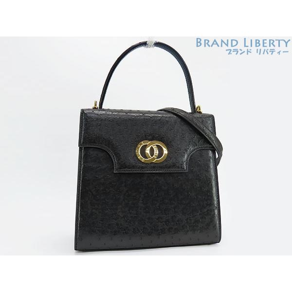 美品　セリーヌ　オーストリッチレザー　ショルダーバッグ　ハンド　ゴールド金具 CELINE（セリーヌ） 激レア美品 ヴィンテージ サークルロゴ