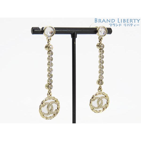 希少品！CHANELシャネル　ロングストーンロゴピアス CHANEL（シャネル） レア超美品 ココマーク ストラス ラインストーン