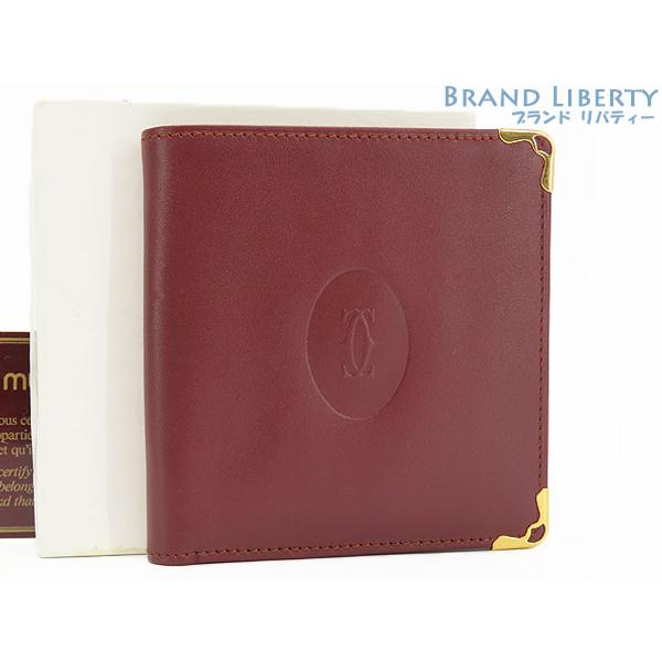 未使用 バーガンディ レザー 二つ折り 財布 カルティエ 【公式通販】