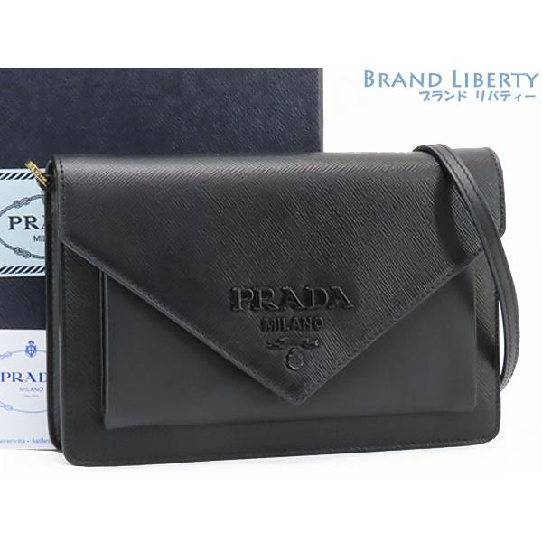R2876 未使用 プラダ サフィアー ショルダーバッグ ポーチ　クラッチ PRADA（プラダ） 超美品 モノクローム サフィアーノレザー ショルダー