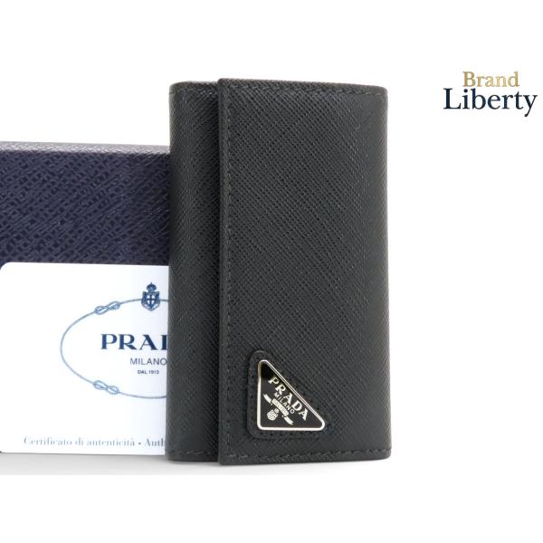PRADA サフィアーノ キーリング　ブラック PRADA（プラダ） 新古品 サフィアーノ トライアングル 6連キーケース
