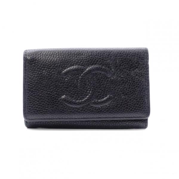 CHANEL CHANEL キーケース キャビアスキン 6連 ロゴ ブラック CHANEL（シャネル） キャビアスキン キーケース レザー ブラック 6連
