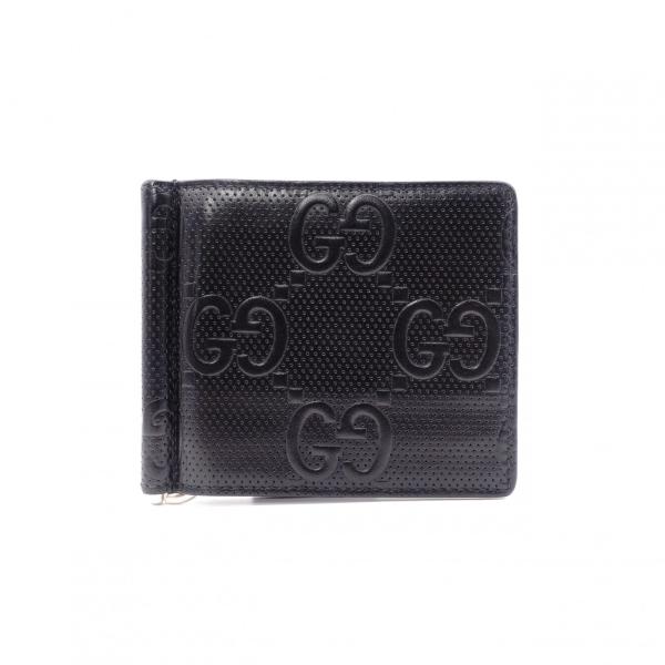 GUCCI グッチ シマ 二つ折り カードケース 黒×赤 正規品 GUCCI（グッチ） シマ 二つ折り財布 レザー ブラック メンズ カード