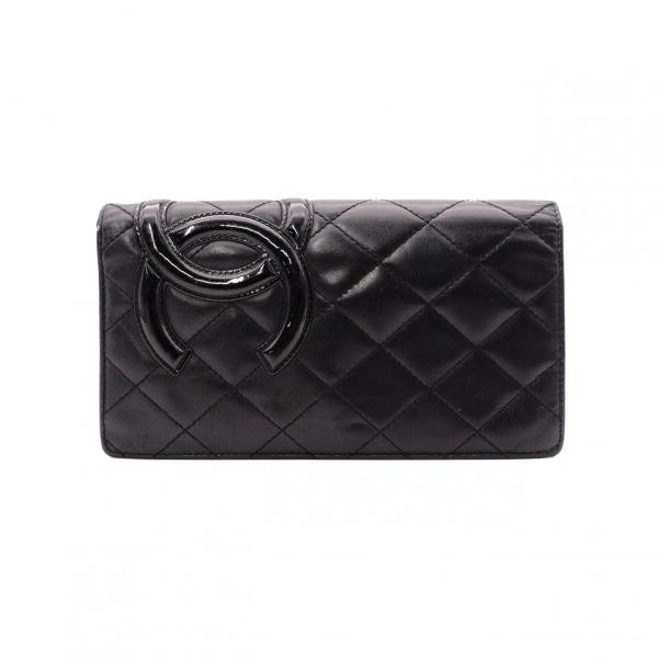 CHANEL カンボンライン 長財布 ココマーク ブラック×ピンク ラムスキン CHANEL（シャネル） ラムスキン カンボン ライン 長財布 レザー