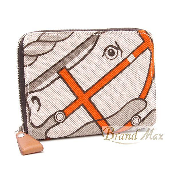 エルメス スティープルPM ラウンドファスナー財布 キャンバス 馬柄 □O  