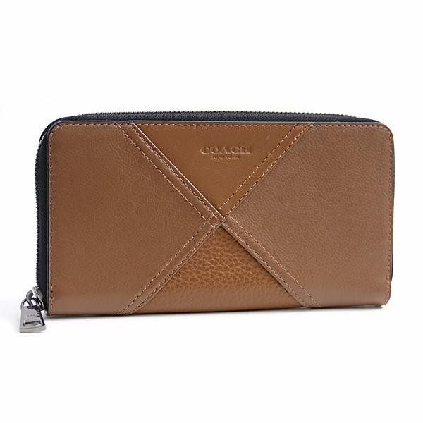 COACH コーチ カーフ ラウンドファスナー長財布 パッチワーク ブラウン 