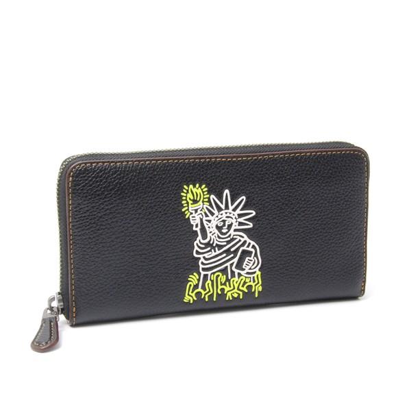 コーチ COACH ラウンドファスナー長財布 キースヘリングコラボ Keith Haring 自由の女神像 カーフ ブラック F11805  ファクトリー品 未使用展示品