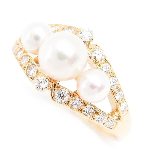 MIKIMOTO ミキモト 指輪 レディース 3Pパール ダイヤ リング 12号 3.9  