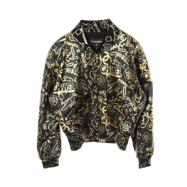シャネル CHANEL ブルゾン 衣料品 アウター レザー レディース ブラック系 / ゴールド系 P61925C00378 【中古】 CHANEL（シャネル） ブランドオフ レザー ブルゾン 中古 レディース