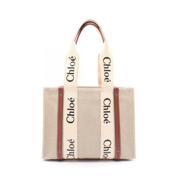 【美品】Chloe リネン製WOODYトートバッグ ミディアム Chloe（クロエ） 爆買 WOODY ウッディ ミディアム ブランドオフ