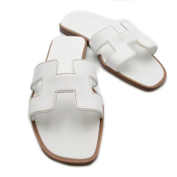 HERMES エルメス サンダル オラン ホワイト系 レザー 中古 HERMES エルメス サンダル オラン ホワイト系 レザー 中古