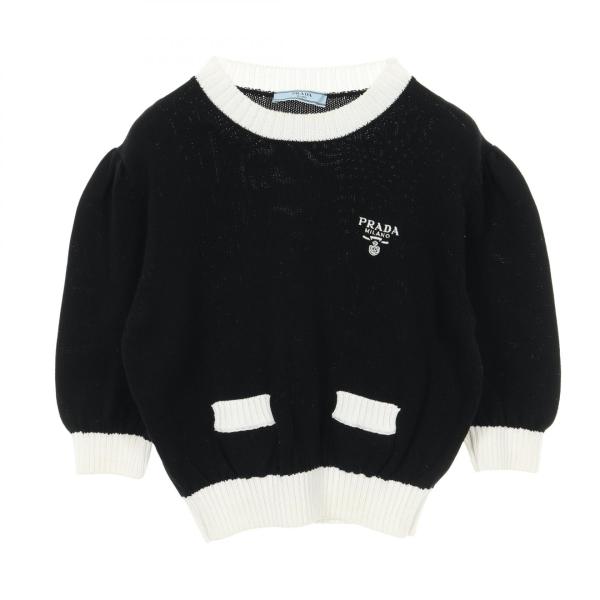 24AW★プラダ リブニットコットンセーター レタリングロゴ 黒 レディース 24AW☆プラダ リブニットコットンセーター レタリングロゴ 黒