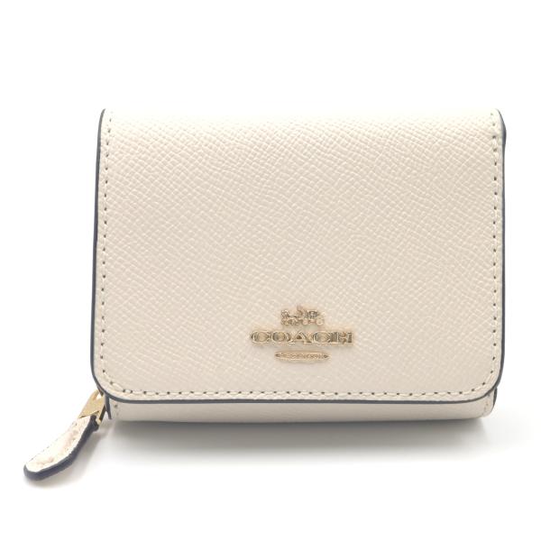COACH コーチ三つ折り財布 コンパクト財布 革 美品 アイボリー レザー