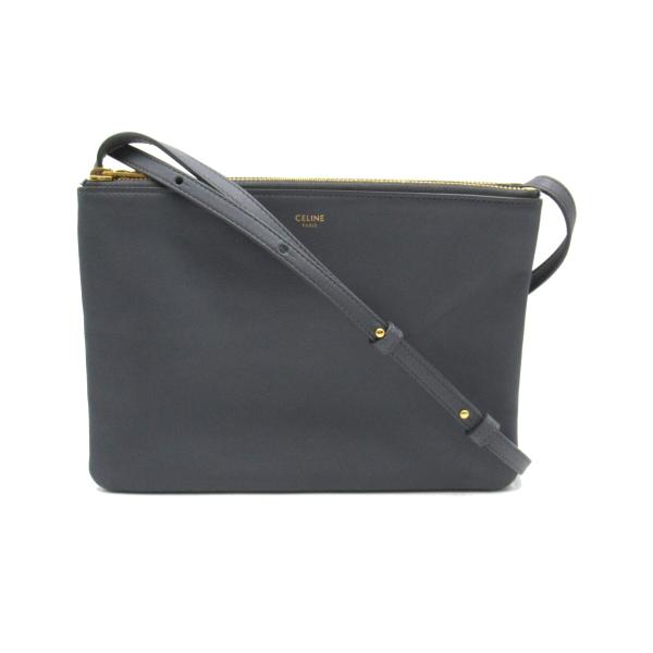 CELINE セリーヌ ショルダーバッグ トリオ グレー系 レザー 中古 CELINE セリーヌ ショルダーバッグ トリオ グレー系 レザー 中古