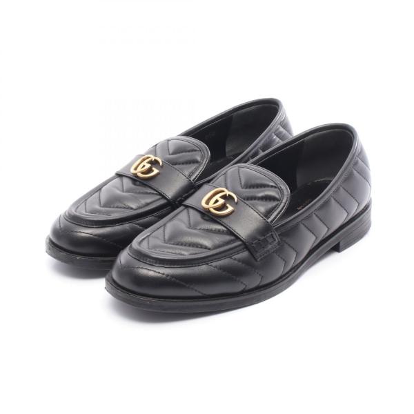 J*a様 GUCCI グッチ　GG マーモント　ヒール　ローファー　ロゴ　黒 レ GUCCI（グッチ） GGマーモント ブランドオフ レザー ローファー レザー