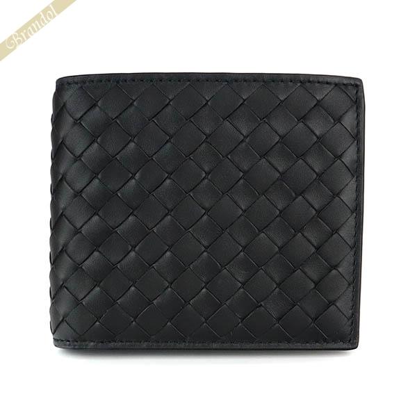 Bottega Veneta 二つ折り財布 黒 レザー 編み込みスタイル