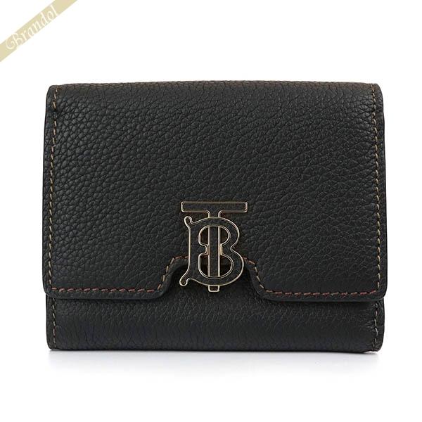 美品　バーバリー　三つ折り財布　TBロゴ　キャビアスキン　レザー　ブラック BURBERRY バーバリー 三つ折り財布 レディース TBクロージャー