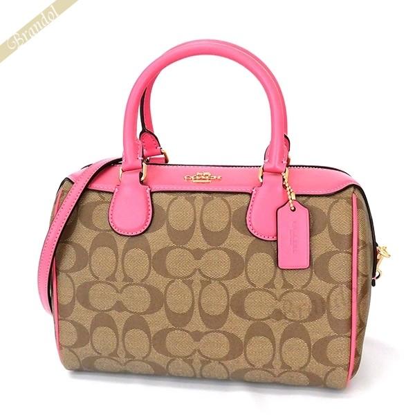 COACH シグネチャー 2way ミニボストン バッグ ショルダー ピンク