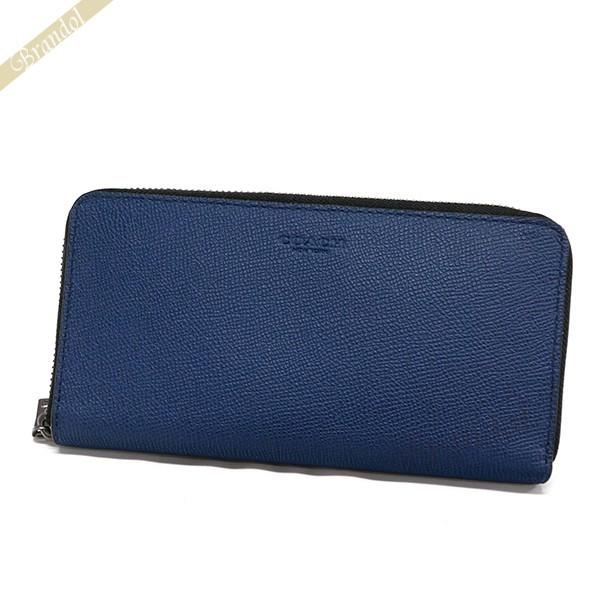 最大1000円クーポン コーチ Coach 財布 メンズ ラウンドファスナー長財布 クロスグレイン レザー ブルー F Ind Co F Ind Brandol Style 通販 Yahoo ショッピング