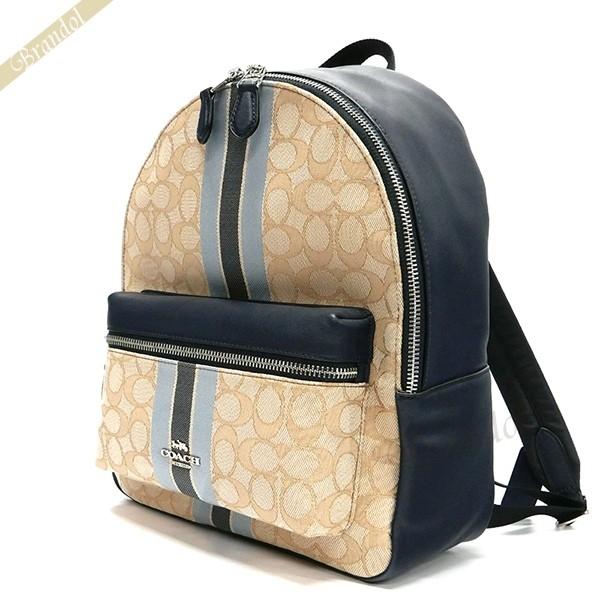 レディース ストライプ ストライプ Coach リュックサック デイパック シグネチャー コーチ バックパック Co F Sve7v Brandol リュックサック メンズファッション ライトベージュ ネイビー F Sve7v コーチアウトレット 在庫品 Style 激安販売 の