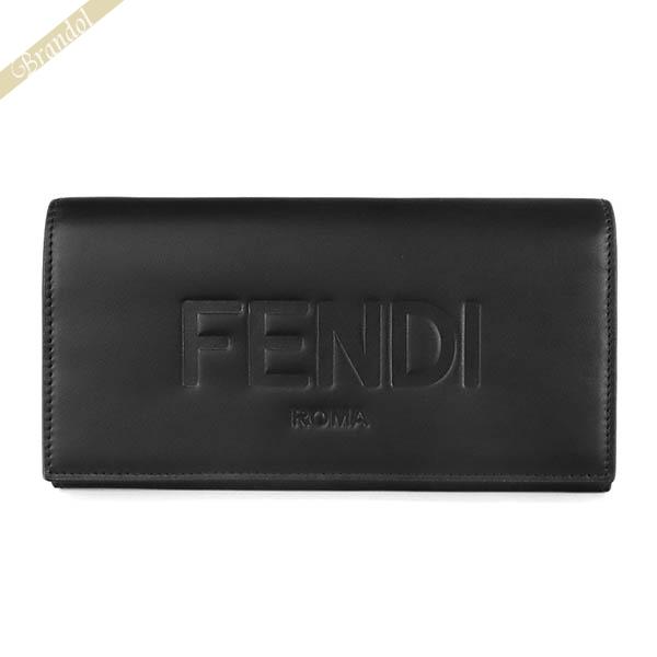 FENDI コンチネンタルウォレット 長財布 二つ折り レザー 黒 メンズ FENDI フェンディ 長財布 メンズ ロゴ レザー コンチネンタル