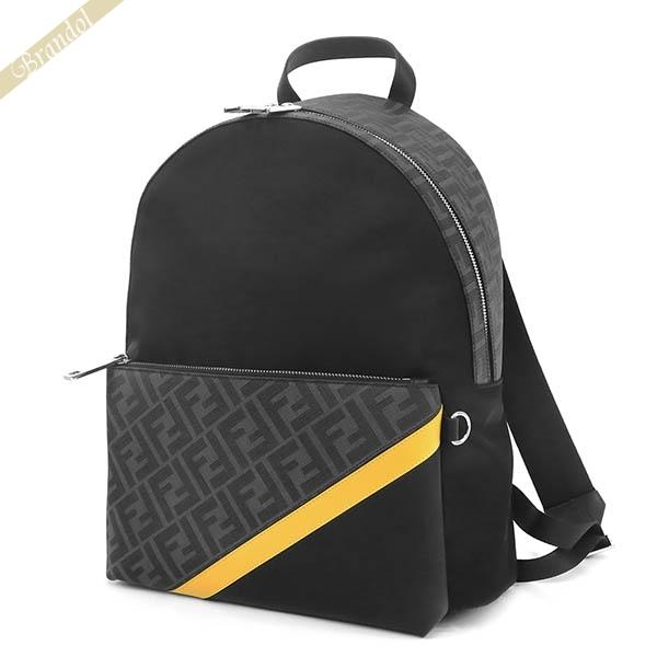 フェンディ FENDI リュック メンズ FF柄 グレー ファブリック バックパック ブラック イエロー 7VZ042 A9XT F17BJ フェンディ FENDI リュック メンズ FF柄 グレー ファブリック バックパック ブラック イエロー 7VZ042 A9XT F17BJ