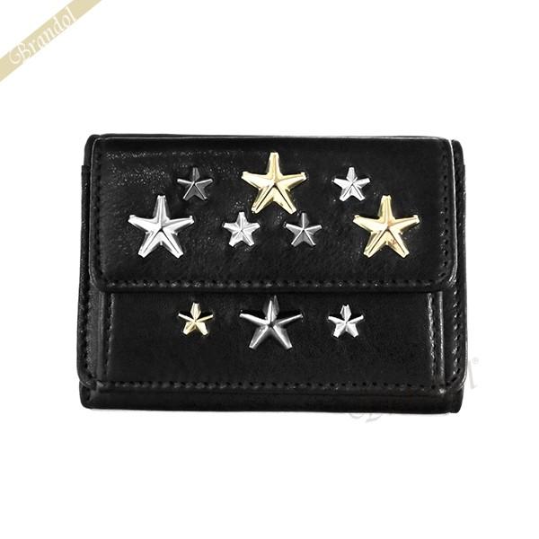 ジミーチュウ　折り財布　スタッズ　レザー　ロゴ　ブラック　黒　スター　ウォレット JIMMY CHOO ジミーチュウ レディース 三つ折り財布 スター