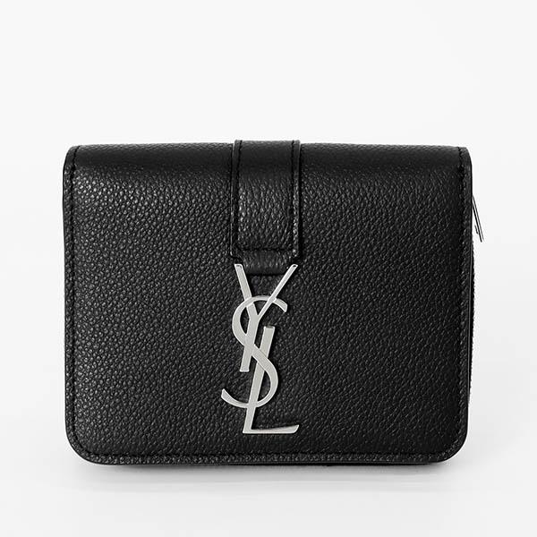 SAINT LAURENT 二つ折り財布 黒 レザー YSLロゴ