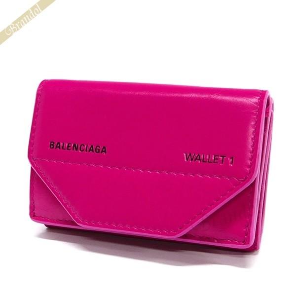 バレンシアガ 三つ折り財布 BALENCIAGA レディース ロゴ レザー ミニウォレット ピンク 529098 0ST2N 5560