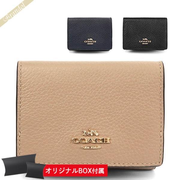 コーチ 三つ折り財布 COACH シンプル レザー ミニ財布 ネイビー