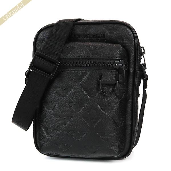 【美品】エンポリオアルマーニ ショルダーバッグ ロゴ型押し レザー 黒 通勤 EMPORIO ARMANI ショルダーバッグ 「エンポリオ アルマーニ