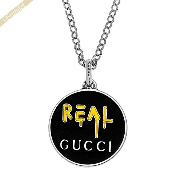 グッチ ネックレス GUCCI メンズ レディース REAL ロゴモチーフ ペンダント シルバー×ブラック 459359 J89L0 8490