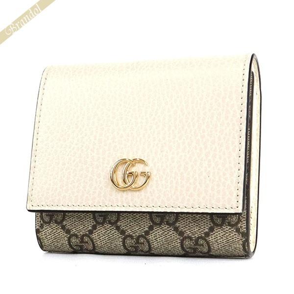 《期間限定P8倍》グッチ 二つ折り財布 GUCCI 財布 レディース GGマーモント ホワイト×ベージュ 598587 17WAG 9096