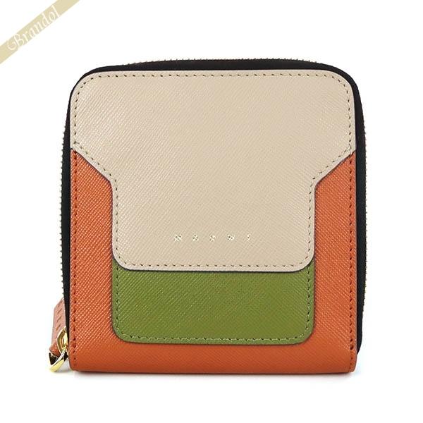 マルニ 二つ折り財布 MARNI レザー ラウンドファスナーベージュ 