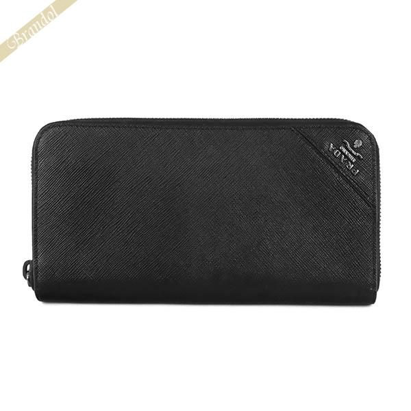PRADA プラダ 長財布 ラウンドファスナー レザー ウォレット ブラック  