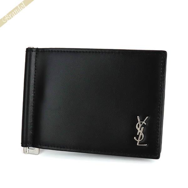サンローラン 二つ折り財布 マネークリップ キャビアスキン メンズ 黒 箱あり SAINT LAURENT サンローラン 財布 メンズ 二つ折り財布 YSL