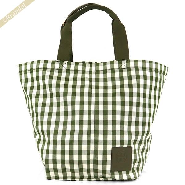 トリーバーチ トートバッグ TORY BURCH レディース ギンガムチェック ラージトート グリーン×ホワイト 81925 304 トリーバーチ トートバッグ TORY BURCH レディース ギンガムチェック ラージトート グリーン×ホワイト 81925 304