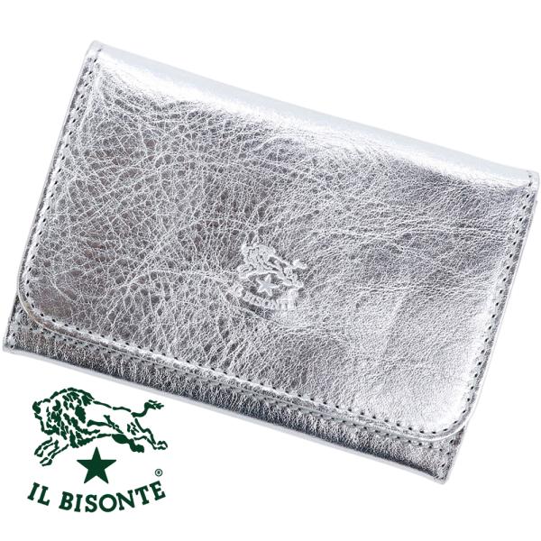 新品未使用✳︎IL BISONTE イルビゾンテ✳︎シルバー ケース IL BISONTE（イルビゾンテ） カードケース 名刺入れ ボタン付き マチ