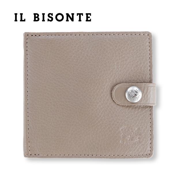 美品　イルビゾンテ　2つ折り財布　コンパクト　グレー系　グレージュ系　トルトラ IL BISONTE（イルビゾンテ） 財布 二つ折り ボタン L字ファスナー 小銭